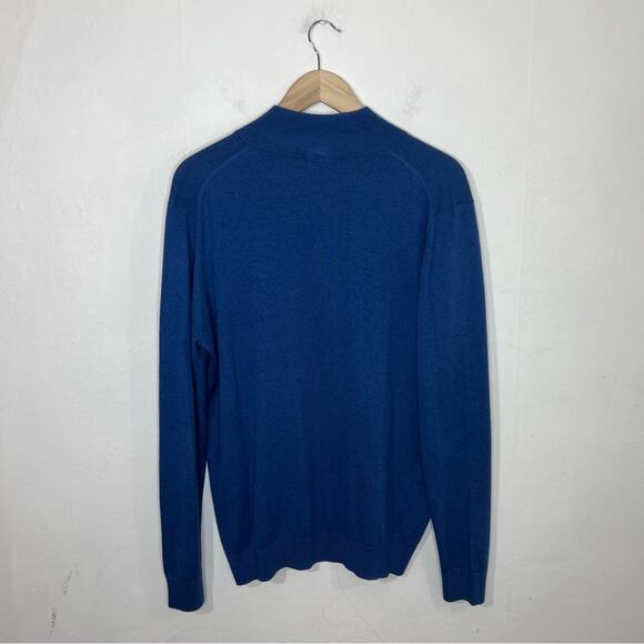 GLENSHIEL CASHMERE BLUE SILK CASHMERE BLEND QUARTER ZIP SWEATER SIZE LARGE - Picture 2 of 9